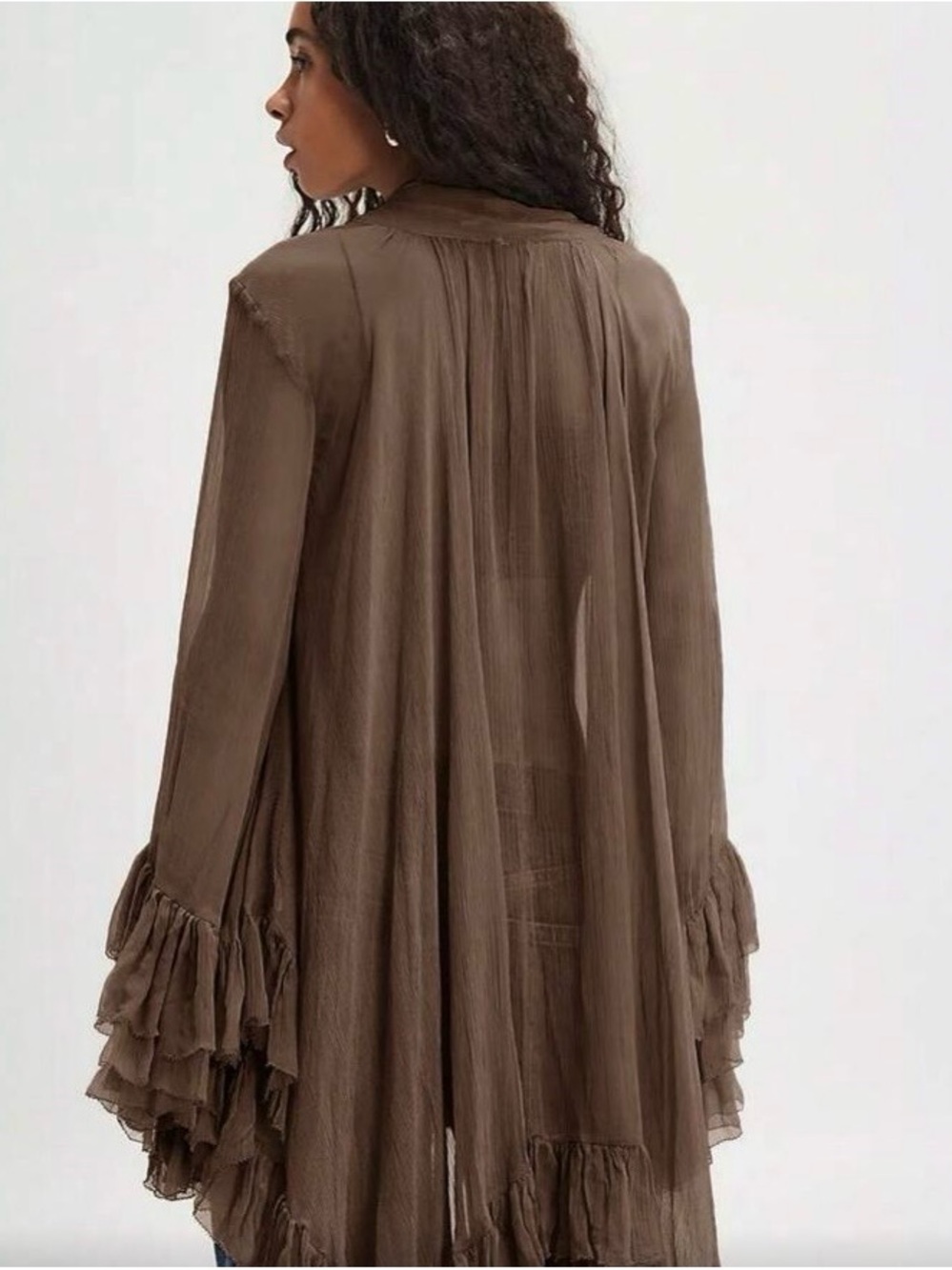 Boho Ruffle Sheer Blouse - Brown - Picture 2 of 3